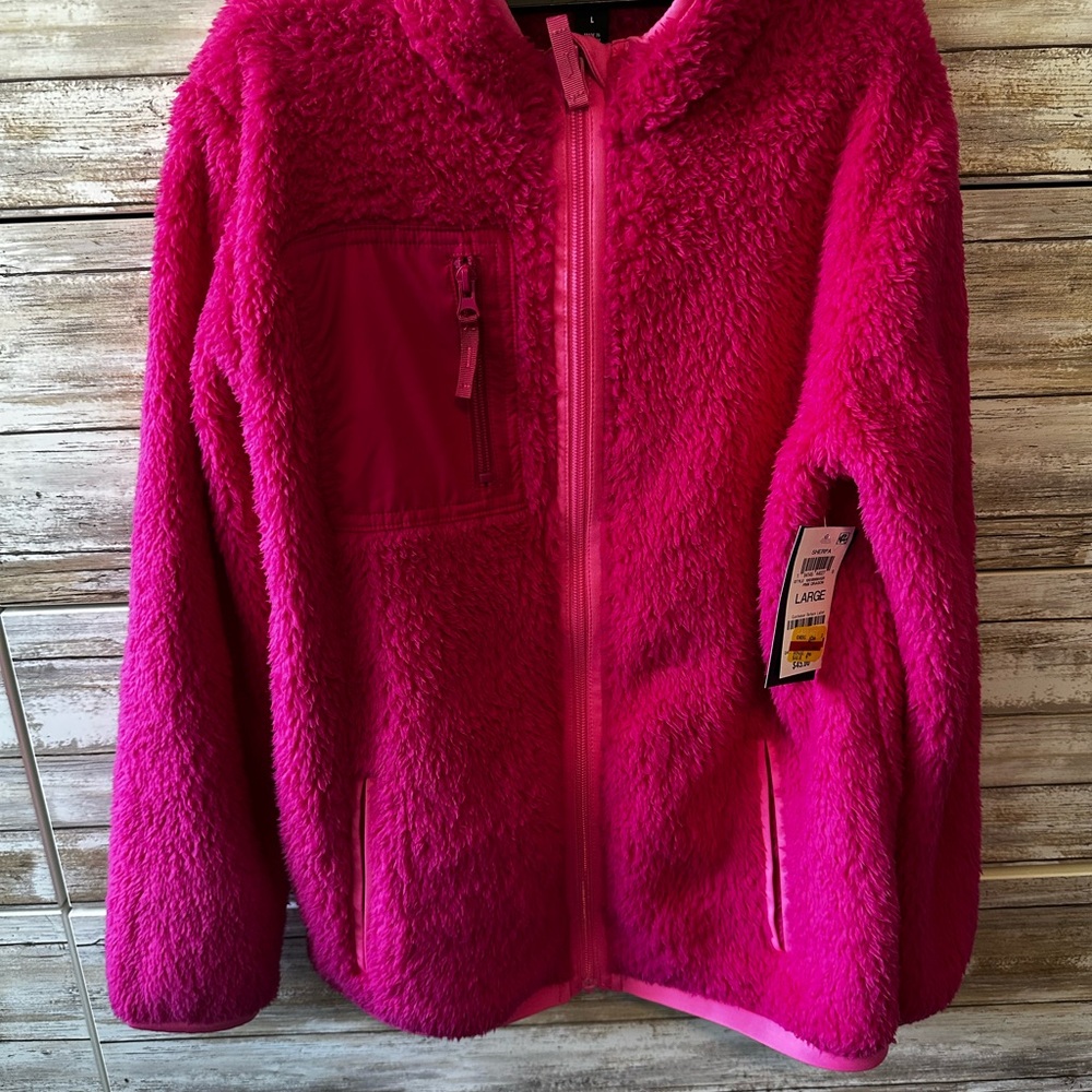 ❤️ NWT Ideology bright pink sherpa fleece jacket Girls Medium ❤️